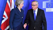 Jean-Claude Juncker, Präsident der Europäischen Kommission, empfängt Theresa May, Premierministerin von Großbritannien, am Hauptsitz der Europäischen Kommission. © AP/dpa Foto: Geert Vanden Wijngaert