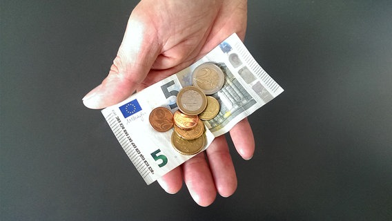 In einer geföffneten Hand liegen 8,84 Euro. © NDR Foto: Dennis Pfennig