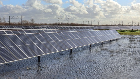 Solarpaneele auf einem Moor bei schlechtem Wetter. © wattmanufactur 