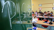 Die Wörter "PISA" steht an einer Tafel, während Schüler den Unterricht verfolgen. © dpa Foto: Julian Stratenschulte