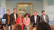 Das Podium beim Plöner Gespräch am 6. Juli 2023 im Plöner Schloss zum Thema "Adelig und Royals". © NDR Foto: NDR/Sonja Paar