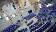 Blick in den fast leeren Plenarsaal im Bundestag, aufgenommen während der Unterbrechung der Kanzlerwahl. © picture alliance Foto: Sebastian Gollnow
