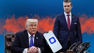 Das Cover für den Podcast "Amerika wir müssen reden!" zeigt Donald Trump und Pete Hegseth vor blauem Hintergrund (Collage). © ASSOCIATED PRESS | Uncredited und picture alliance / Sipa USA Foto: Anthony Behar