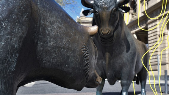 Die Statue "Der Bulle und der Bär" vor der Frankfurter Börse. © Imago Images 
