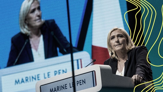 Die französische Politikerin Marine Le Pen steht an einem Podium. © picture alliance Foto: Michael Bunel
