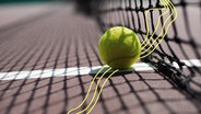 Ein Tennisball liegt auf dem Platz. © picture alliance Foto: Dmytro Mykhailov