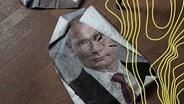 Ein Plakat des russischen Präsidenten Wladimir Putin liegt beschädigt auf dem Boden einer Polizeistation in Kupiansk © dpa Bildfunk Foto: Ashley Chan