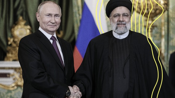 Russlands Präsident Wladimir Putin (l.) und Irans Präsident Ebrahim Raisi geben sich bei einem Treffen in Moskau die Hand. © picture alliance Foto: Sergei Bobylev