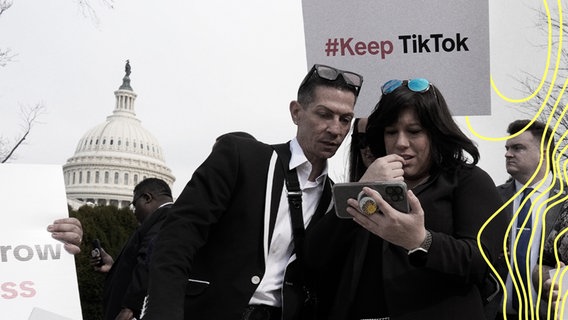 Anhänger von TikTok stehen vor dem Kapitol in Washington, USA. © picture alliance Foto: J. Scott Applewhite