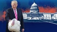 Das Cover zeigt eine Montage mit Donald Trump und einen Truthahn vor dem Weissen Haus. © Ron Sachs - CNP /MediaPunch Foto: Ron Sachs