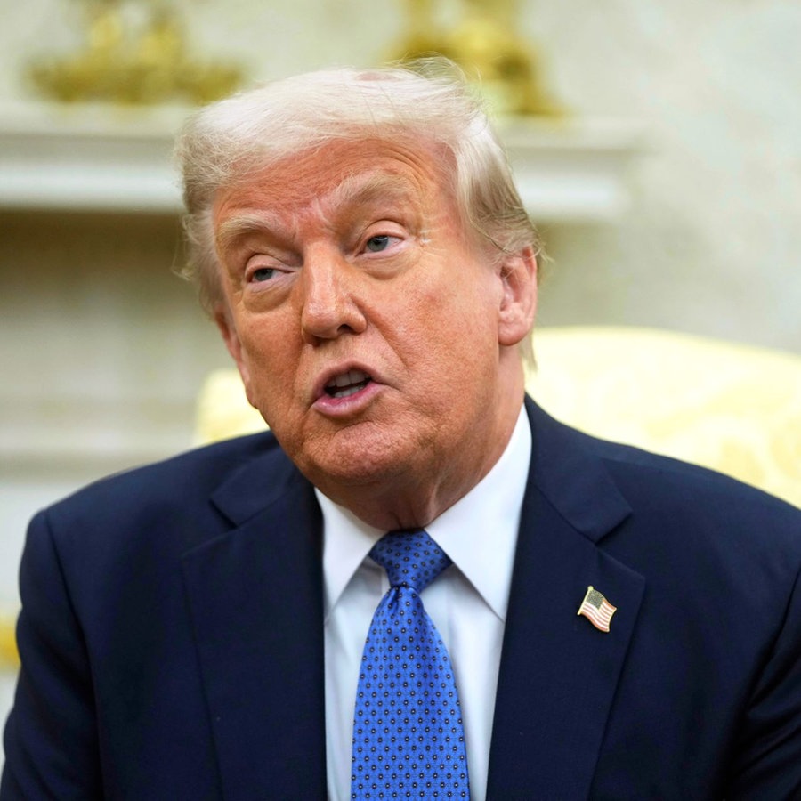 US-Präsident Donald Trump spricht im Oval Office des Weißen Hauses. © picture alliance/dpa/AP Foto: Mark Schiefelbein