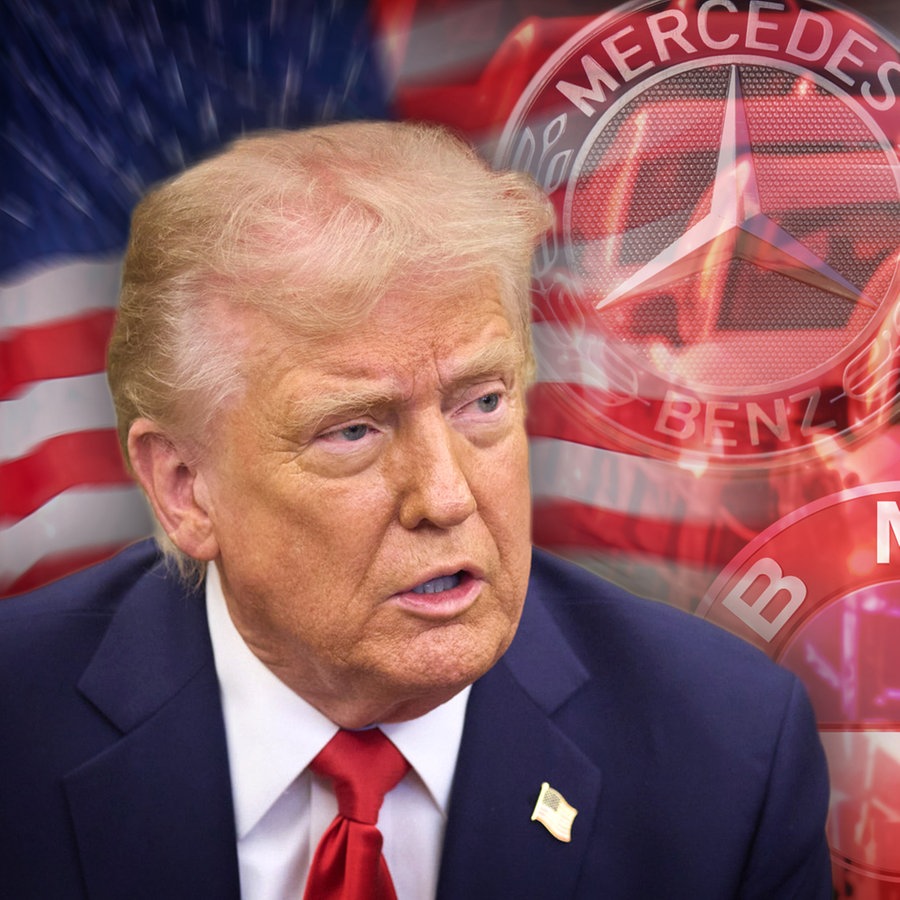 FOTOMONTAGE: Donald Trump verhaengt Strafzoelle fuer deutsche Autobauer. © picture alliance Foto:  SvenSimon | Frank Hoermann