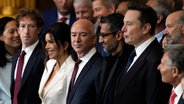 Mark Zuckerberg, Jeff Bezos, Sundar Pichai and Elon Musk bei der Amtseinführung von Donald Trump. © picture alliance 