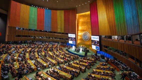 Antonio Guterres spricht bei einer Konferenz der Vereinten Nationen in New York. © picture alliance Foto: Michael Kappeler