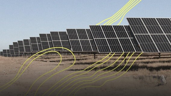 Eine Reihe von Photovoltaik-Anlagen auf sandigem Boden in Namibia. © picture alliance Foto: Musa C Kaseke