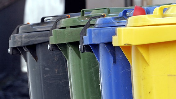 Farbige Mülltonnen zur Abfalltrennung © dpa Foto: Frank Rumpenhorst