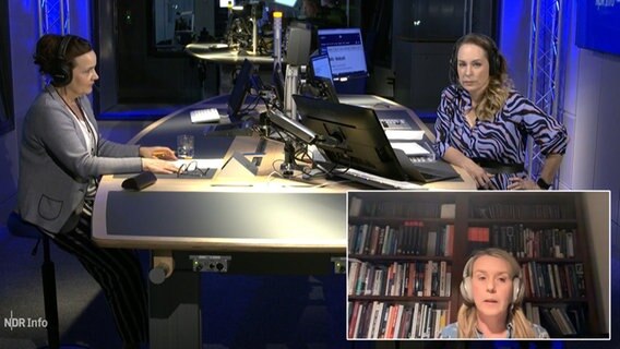 Studioaufnahme und zugeschalteter Gast der Sendung NDR Info Redezeit zum Thema Künstliche Intelligenz © NDR Foto: Screenshot