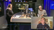 Moderatorin Birgit Langhammer steht mit Gästen bei der NDR Info Redezeit im Hörfunkstudio. © NDR 