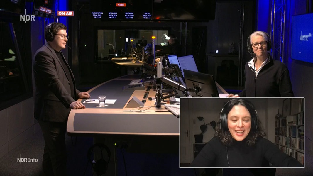 Screenshot des Livestreams der NDR Info Redezeit mit Moderatorin Birgit Langhammer und Gästen