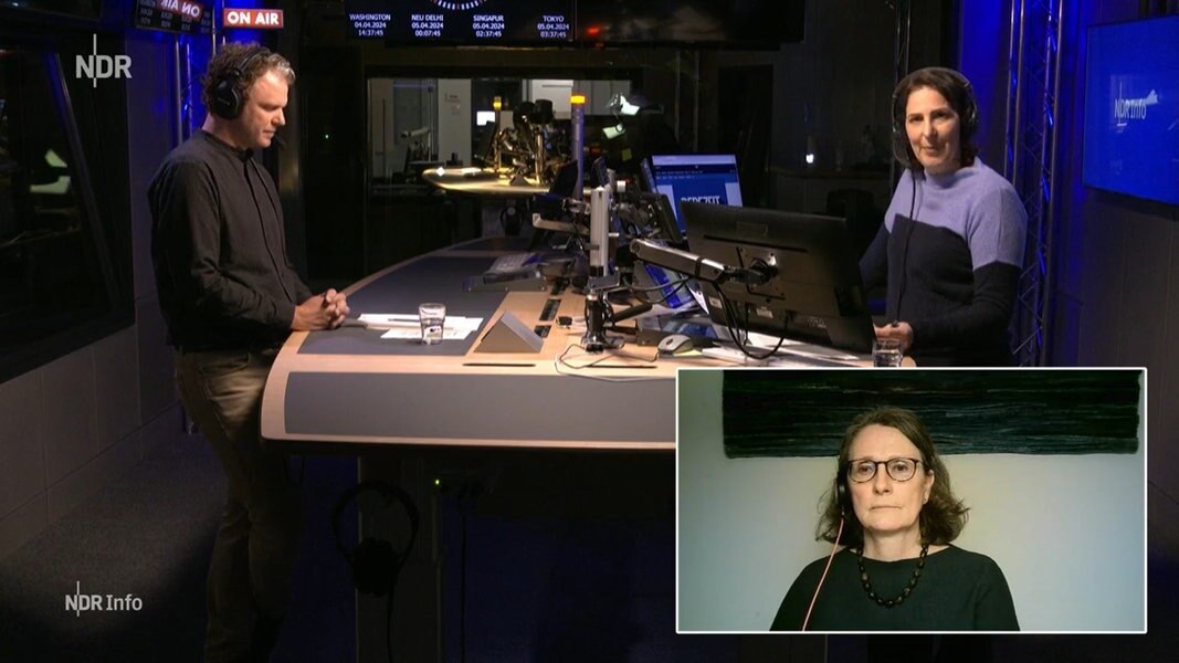 NDR Info Redezeit zum Thema Elterngeld - Screenshot vom Videostream mit Moderatorin Janine Albrecht und Gästen