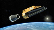 Eine Illustration zeigt, wie der "Biomass"-Satellit der ESA im Orbit freigesetzt wird. © dpa bildfunk/ESA/ATG medialab 