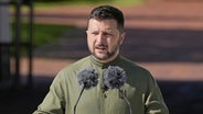 Wolodymyr Selenskyj, Präsident der Ukraine, hält in Kiew eine Rede. ©  ---/kyodo/dpa 