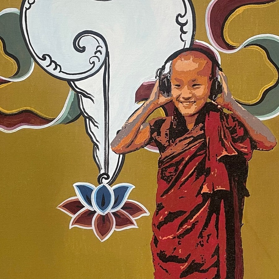 Ein Junge mit Kopfhörern und eine Muschel als Wandmalerei. © ARD Foto: Silke Diettrich
