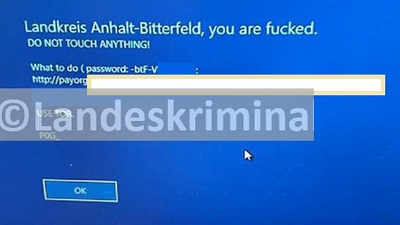 Bildschirmfoto eines gehackten Pcs des Landkreises Anhalt-Bitterfeld © NDR Foto: LKA Sachsen-Anhalt