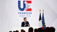 Emmanuel Macron hält eine Rede anlässlich der bevorstehenden EU-Ratspräsidentschaft. © dpa picture alliance Foto: Ludovic Marin