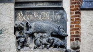 Eine als "Judensau" bezeichnete mittelalterliche Schmähskulptur ist an der Außenmauer der Stadtkirche Sankt Marien in Wittenberg zu sehen. © picture alliance/epd Foto: Jens Schlueter