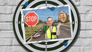 Eine Fotomontage zeigt Verkehrsminister Volker Wissing, der in einer Hand ein Stopp-Schild hält und in der anderen ein übergroßes Schokoladenei, das mit dem Gesicht von Markus Söder verziert ist. © picture alliance / Zonar / Westend61 Foto: Channel Partner; Stache, Soeren,