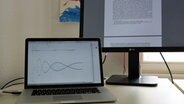 Zwei Computerbildschirme mit wissenschaftlichen Texten und der graphischen Darstellung einer mathematischen Formel. © Jessica Schlage 