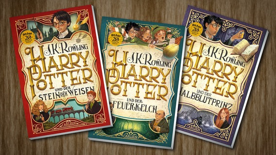 Drei Cover der Buchreihe "Harry Potter" von J.K. Rowling, erschienen im Carlsen Verlag (Montage) © Carlsen Verlag 