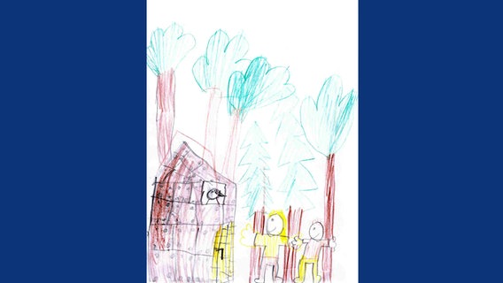 Kinderzeichnung eines Motivs aus "Hänsel und Gretel".  