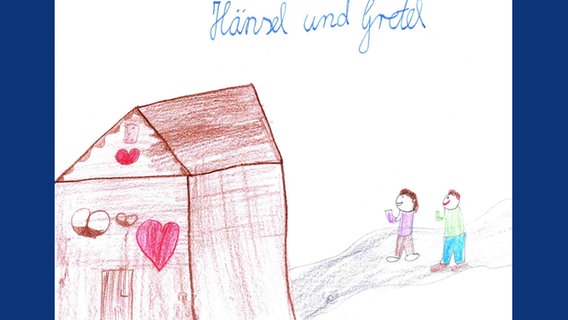Kinderzeichnung eines Motivs aus dem Märchen "Hänsel und Gretel"  