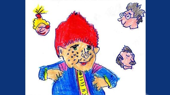 Eine Kinderzeichnung der Kinderbuchfigur Sams.  