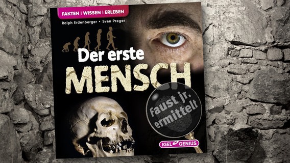 Cover des Kinderhörbuchs "Faust jr. ermittelt - Der erste Mensch" (Ralph Erdenberger / Sven Preger), erschienen bei Igel Records. © Igel Records 