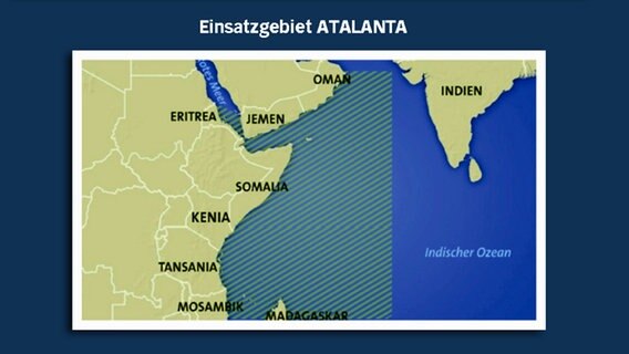 Landkarte mit dem Horn von Afrika. Straffiert das Einsatzgebiet der Anti-Piratenmission Atalanta. © Bundeswehr 