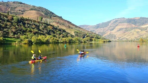 Zwei Kayaks auf dem Lauf des Flusses Douro in Portugal © NDR Foto: Tom Noga