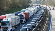 Numerous vehicles are stuck in traffic on the Autobahn 7 heading north at the Hamburg-Südwest Autobahn triangle.  © dpa bildfunk Photo: Bodo Marks