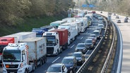 Zahlreiche Fahrzeuge stehen auf der Autobahn 7 in Richtung Norden beim Autobahndreieck Hamburg-Südwest im Stau. © dpa bildfunk Foto: Bodo Marks