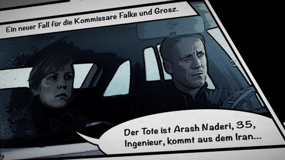 Die Kommissare Grosz und Falke sitzen im Auto. © NDR 
