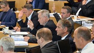 Abgeordnete der AfD und der CDU nehmen im Plenarsaal des Thüringer Landtags an einer Abstimmung teil. © dpa Bildfunk 