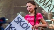 Greta Thunberg spricht bei einer Kundgebung beim Klimastreik zu den Demonstranten in New York. © dpa 