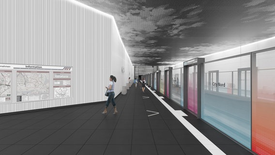 Entwurf für einen Bahnsteig der künftigen U-Bahnlinie 5 in Hamburg. © Hochbahn 