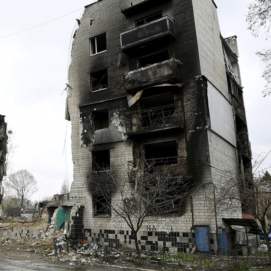 Ein zerstörtes Wohnhaus in der ukrainischen Stadt Borodjanka. © dpa bildfunk/Lehtikuva Foto: Jussi Nukari/Lehtikuva