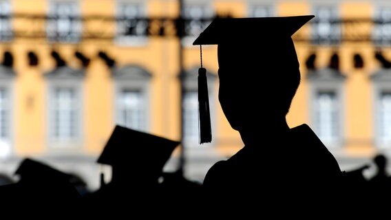 Die  Silhouette eines Universitätsabsolvent mit Doktorhut. © picture alliance / dpa Foto: Julian Stratenschulte