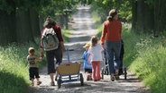 Zwei Frauen gehen mit kleinen Kindern in einem Park spazieren. © picture-alliance/ dpa | Uwe Zucchi 