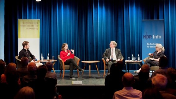 Diskussionsteilnehmer der Veranstaltung "Akademie Aktuell" auf dem Podium im resonanzraum Hamburg. Diskussionsteilnehmer der Veranstaltung "Akademie Aktuell" auf dem Podium im resonanzraum Hamburg. © Akademie der Wissenschaften Hamburg Foto: Jann Wilken