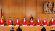 Der Zweite Senat des Bundesverfassungsgerichts in Karlsruhe verkündet das Urteil zur Fünf-Prozent-Hürde bei den Kommunalwahlen in Schleswig-Holstein. © dpa Foto: Uli Deck